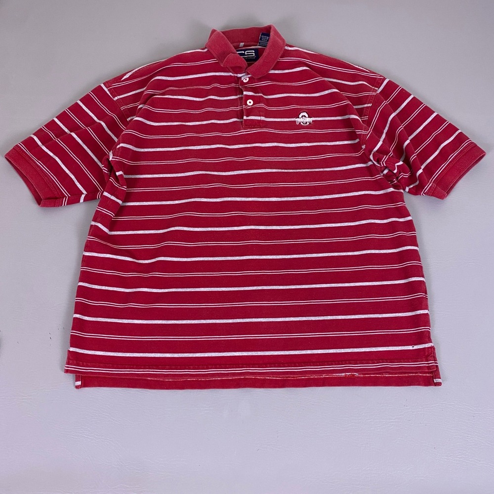 Ohio State Buckeyes Polo‎ Shirt Men's 2XL Red Striped Crable Sportswear *Flaw